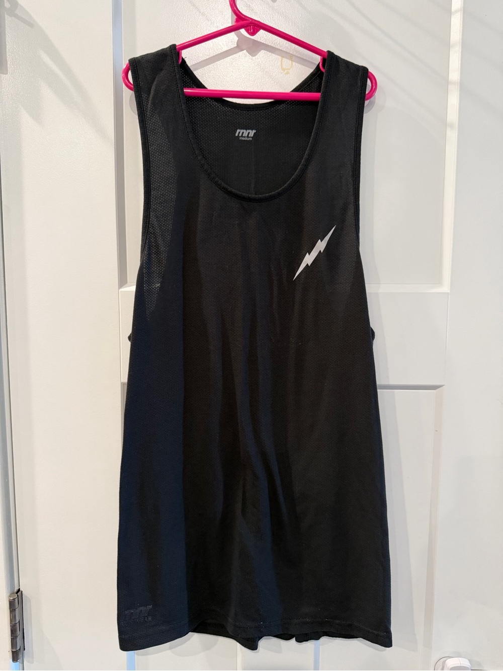 RNNR Men's Black Mesh Tank Top with Lightning Accent